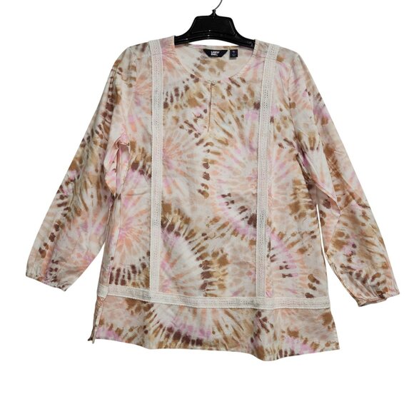 Lands End XL Tie-Dye Long Sleeve Tunic Top With Button Detail Cotton.4034 - Picture 1 of 10